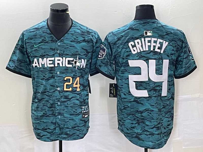 Mens Seattle Mariners #24 Ken Griffey Number Teal 2023 All Star Cool Base Stitched Jersey